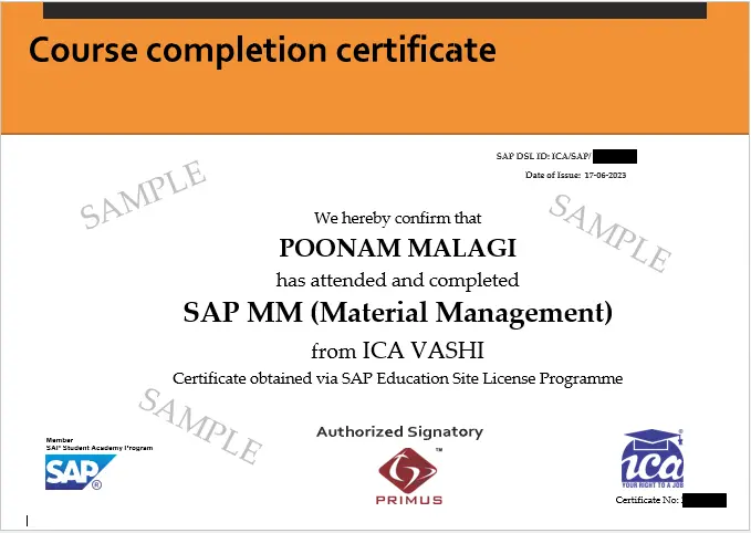 SAP FICO Course Certificate