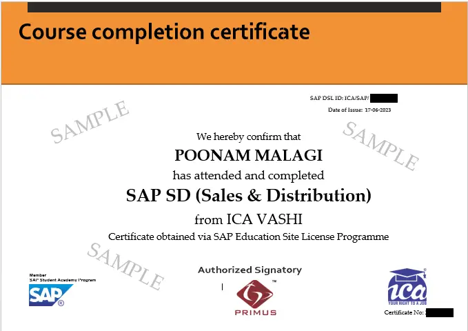 SAP FICO Course Certificate